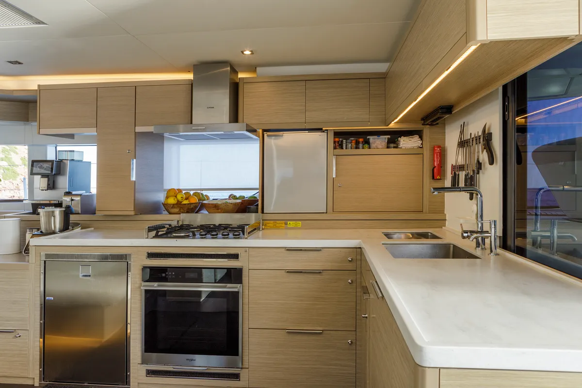 Galley of VALIUM 55, a Lagoon 55 catamaran at Municipal Unit of Nea Peramos, Greece