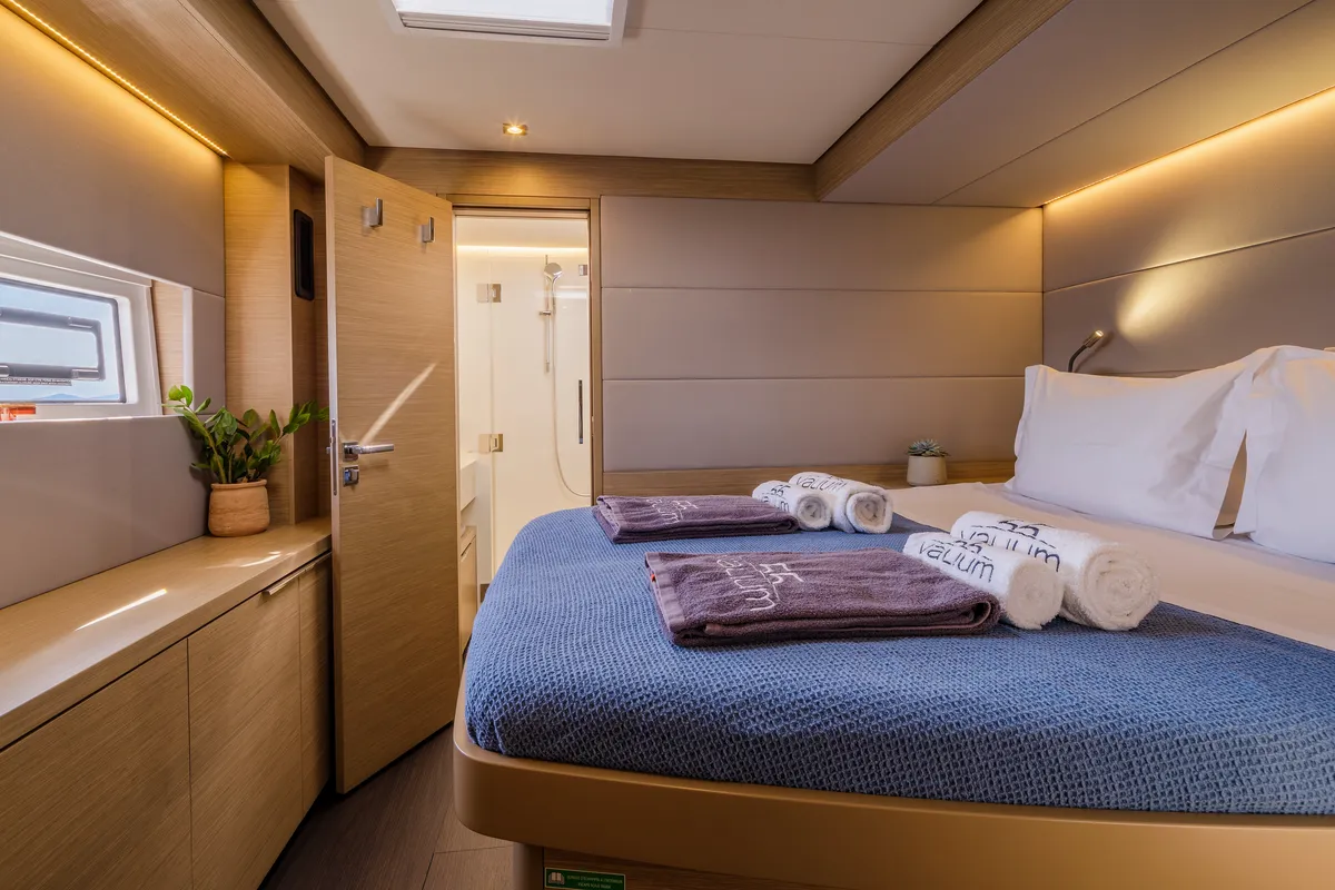 Cabin on VALIUM 55, a Lagoon 55 catamaran at Municipal Unit of Nea Peramos, Greece