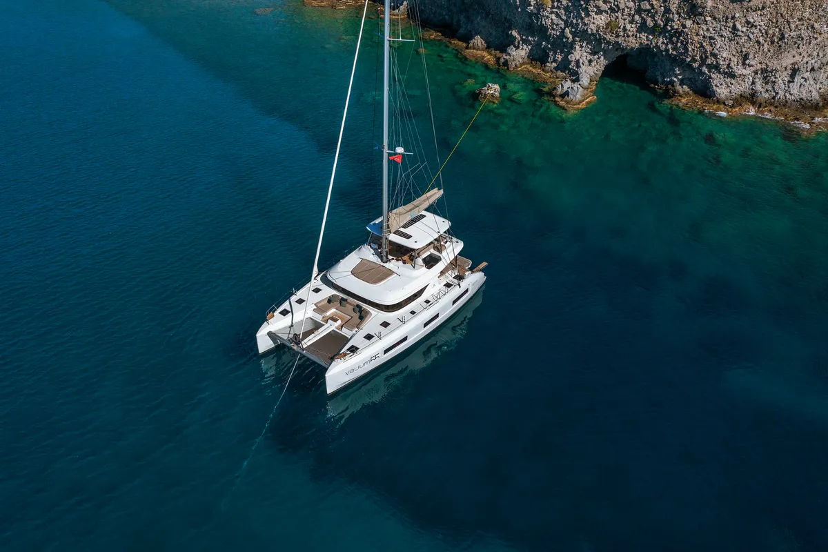 Exterior view of VALIUM 55, a Lagoon 55 catamaran at Municipal Unit of Nea Peramos, Greece