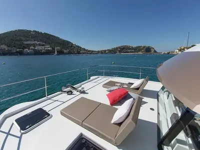 Deck of Rossinante, a Fountaine Pajot MY37 catamaran at Cogolin, France