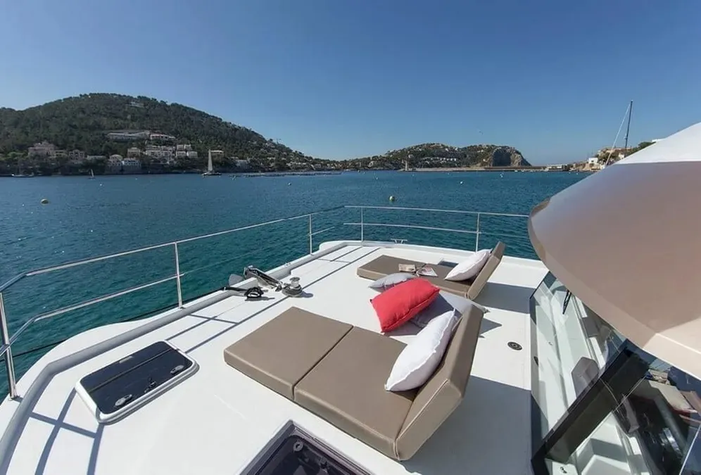 Deck of Rossinante, a Fountaine Pajot MY37 catamaran at Cogolin, France