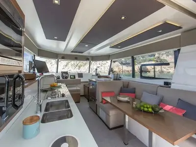 Galley of Rossinante, a Fountaine Pajot MY37 catamaran at Cogolin, France