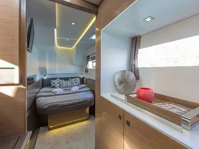 Cabin on Rossinante, a Fountaine Pajot MY37 catamaran at Cogolin, France