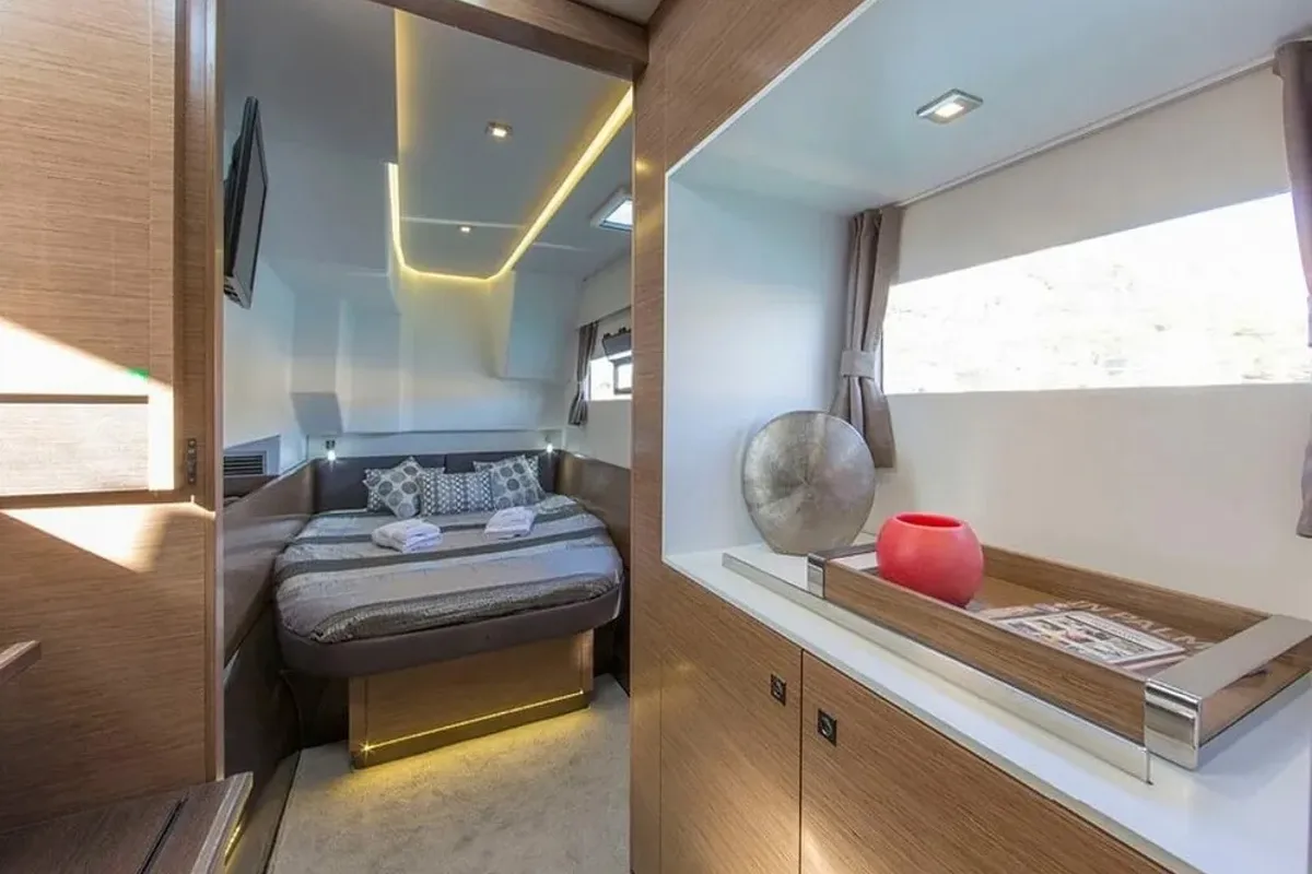 Cabin on Rossinante, a Fountaine Pajot MY37 catamaran at Cogolin, France