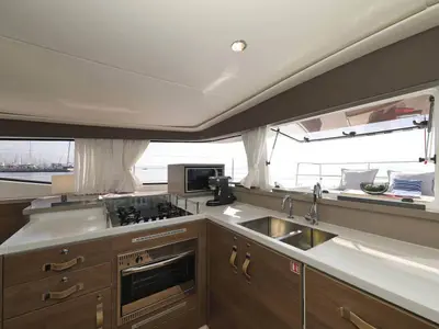 Galley of Beau Loup, a Bali 4.4 catamaran at Roche Caiman, Seychelles