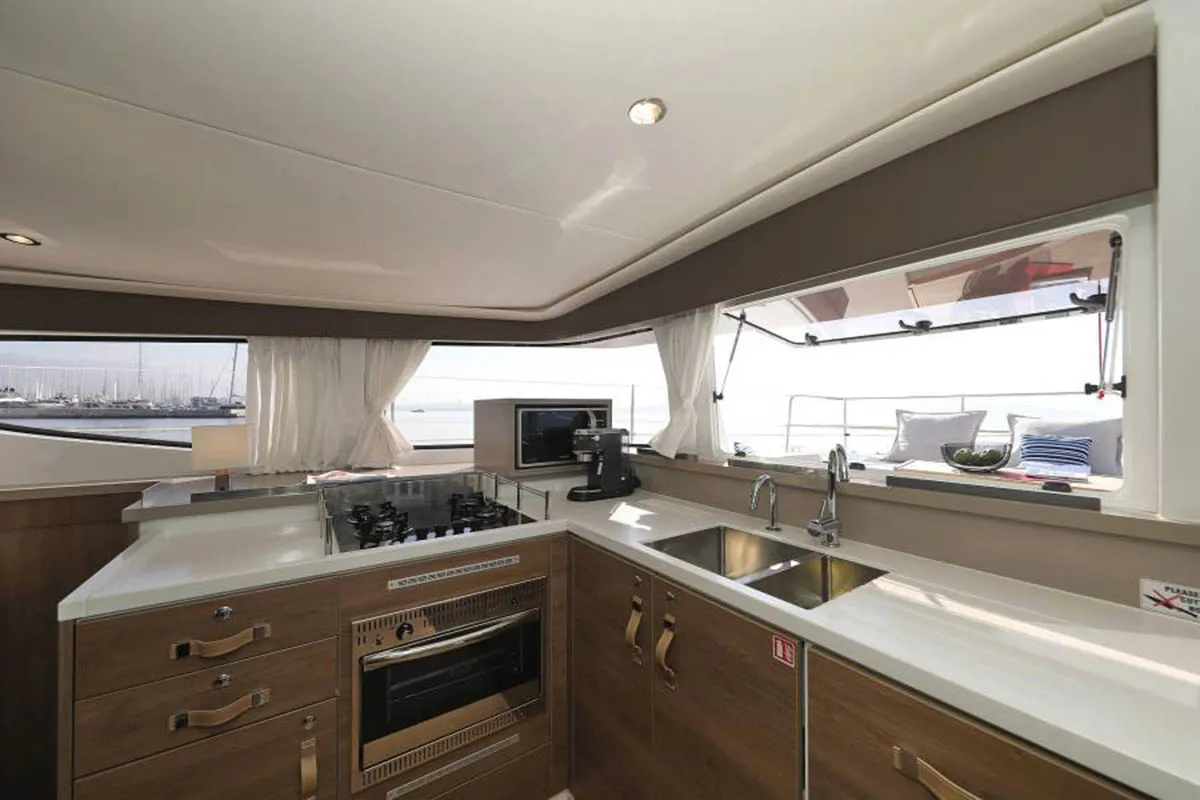 Galley of Beau Loup, a Bali 4.4 catamaran at Roche Caiman, Seychelles