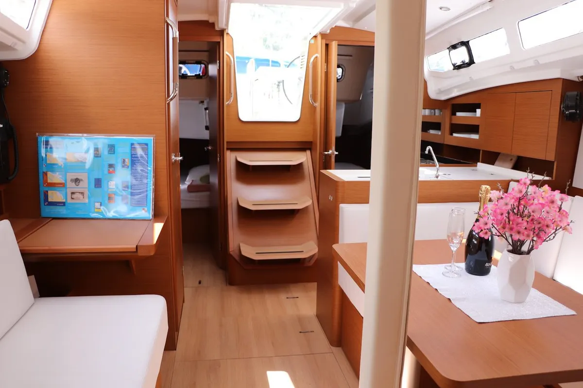 Salon of Bura Kiss, a Jeanneau Sun Odyssey 380 sailboat at Dubrovnik, Croatia
