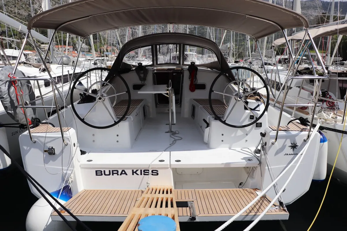 Cockpit of Bura Kiss, a Jeanneau Sun Odyssey 380 sailboat at Dubrovnik, Croatia