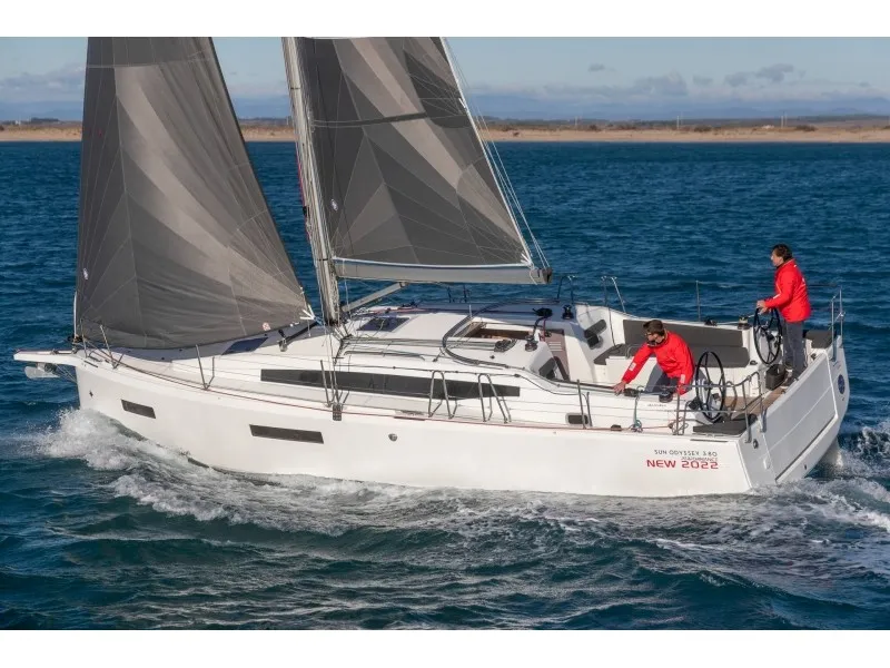 Exterior view of Bura Kiss, a Jeanneau Sun Odyssey 380 sailboat at Dubrovnik, Croatia