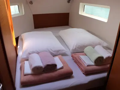 Cabin on Bura Kiss, a Jeanneau Sun Odyssey 380 sailboat at Dubrovnik, Croatia