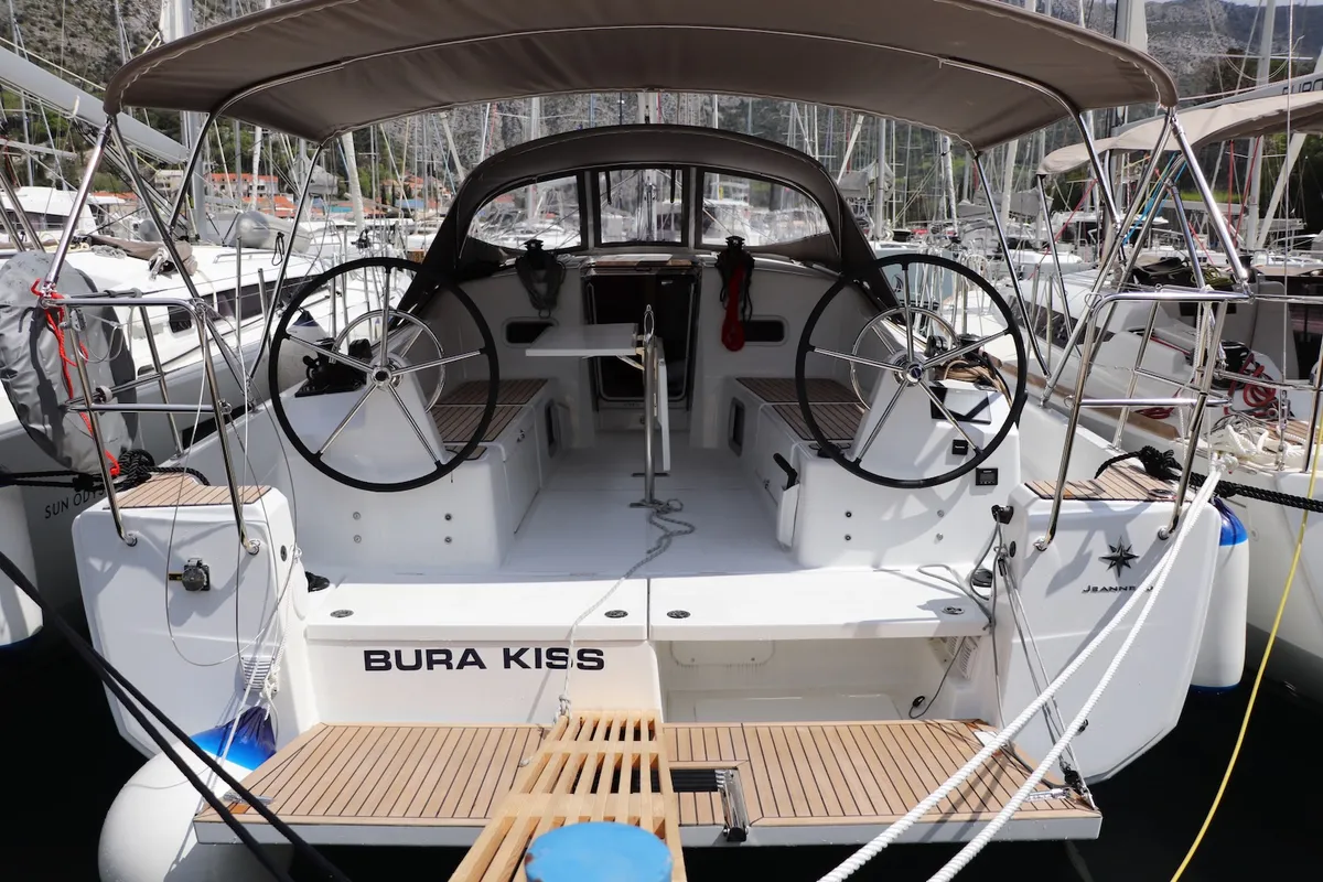 Cockpit of Bura Kiss, a Jeanneau Sun Odyssey 380 sailboat at Dubrovnik, Croatia