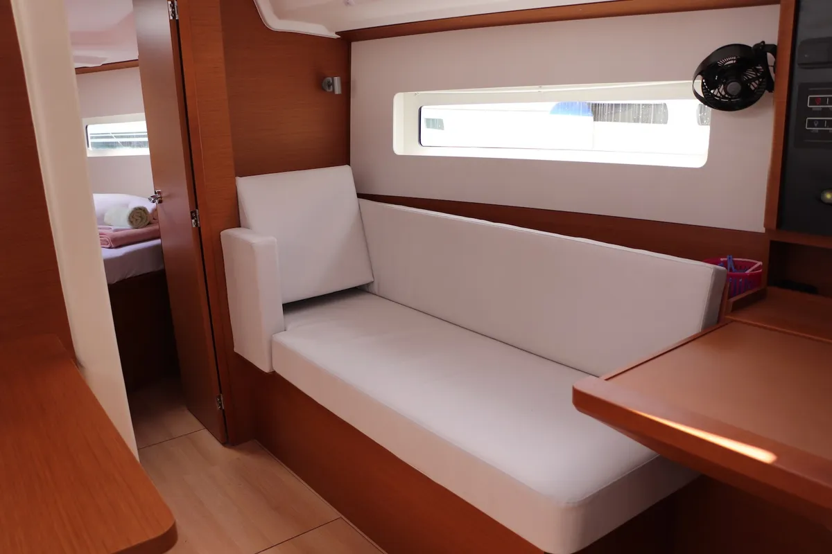 Salon of Bura Kiss, a Jeanneau Sun Odyssey 380 sailboat at Dubrovnik, Croatia