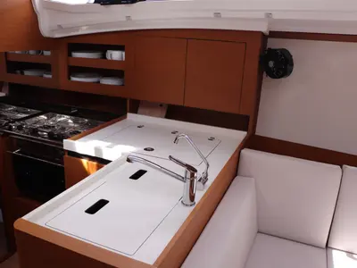 Galley of Bura Kiss, a Jeanneau Sun Odyssey 380 sailboat at Dubrovnik, Croatia