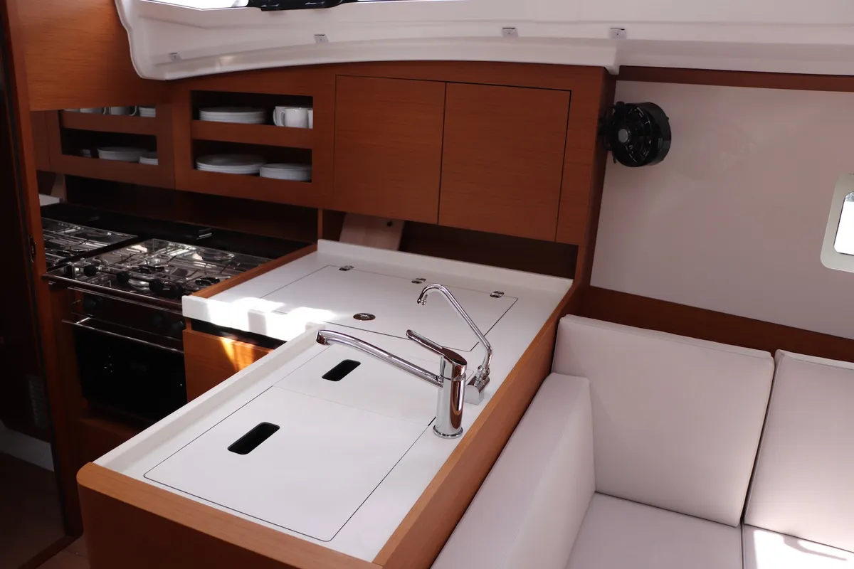 Galley of Bura Kiss, a Jeanneau Sun Odyssey 380 sailboat at Dubrovnik, Croatia