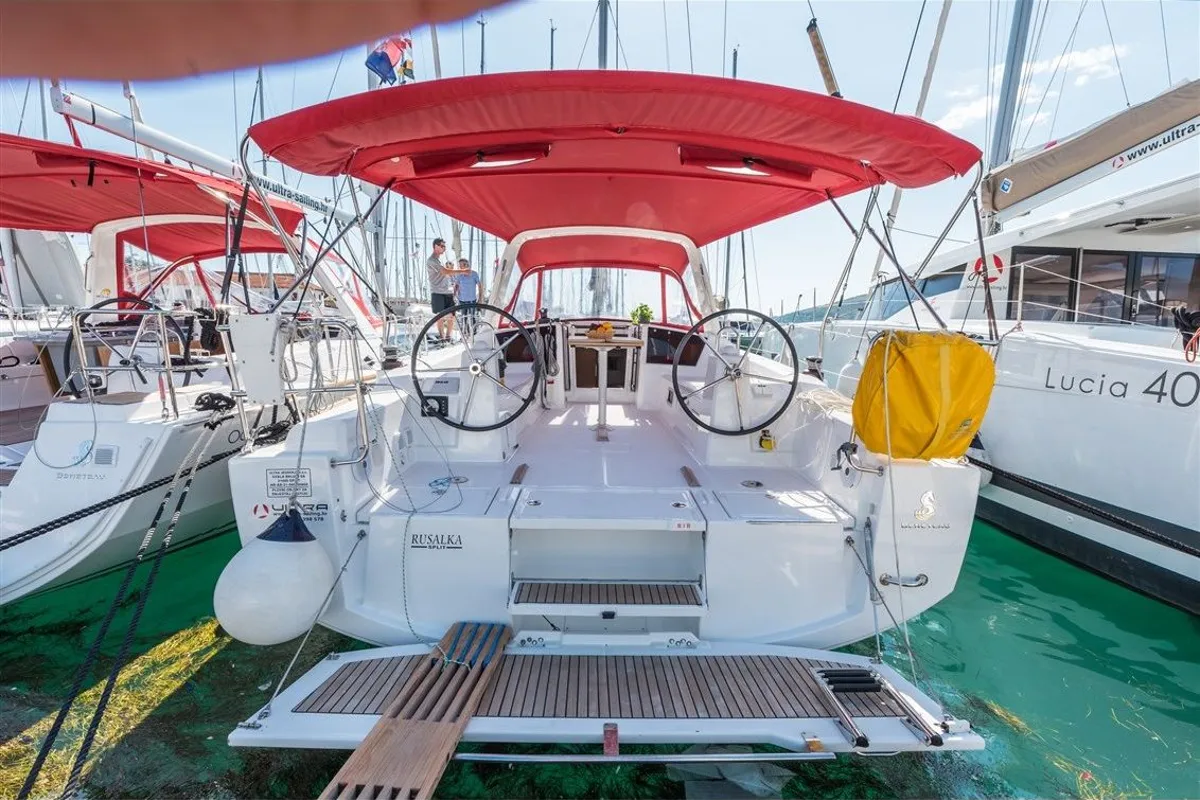 Deck of RUSALKA, a Beneteau Oceanis 38 sailboat at Općina Medulin, Croatia