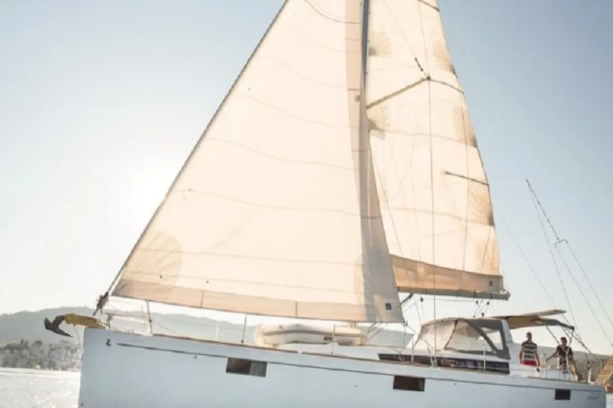 Exterior view of INVICTUS, a Beneteau Oceanis 48 sailboat at Skiathos, Greece