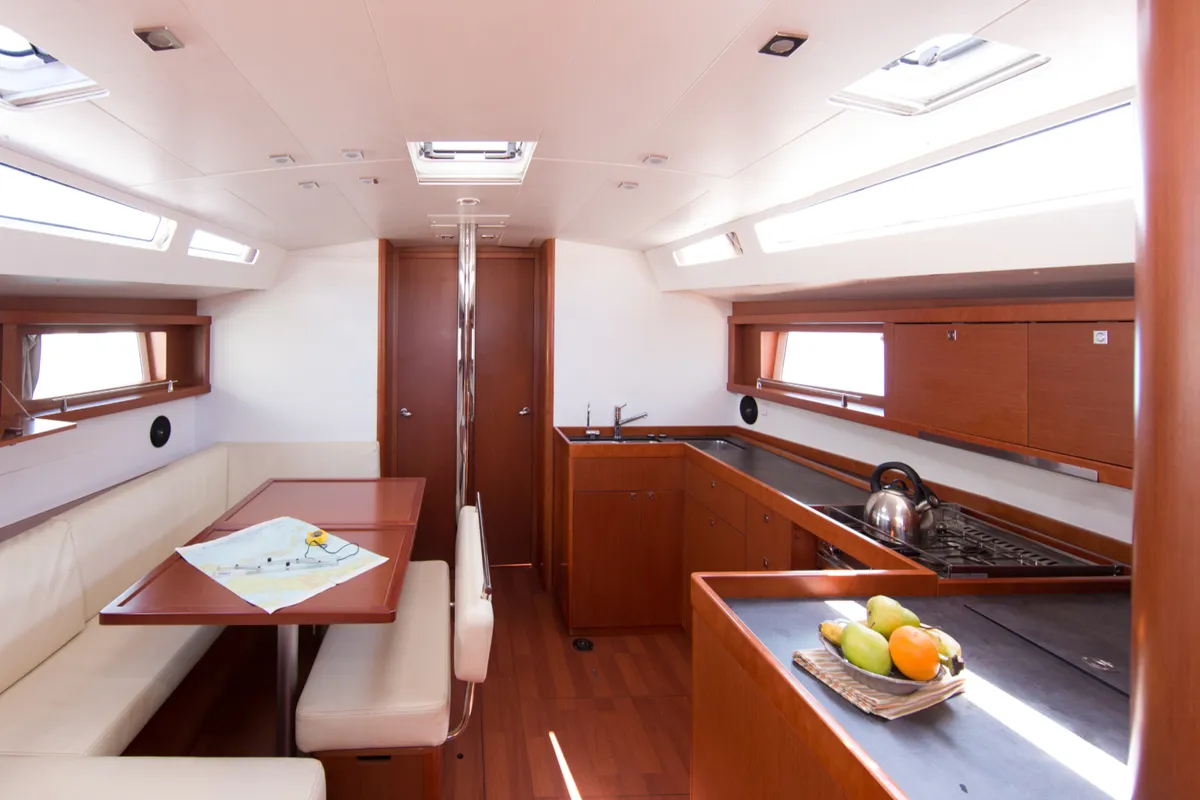 Galley of INVICTUS, a Beneteau Oceanis 48 sailboat at Skiathos, Greece