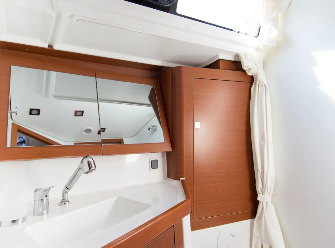 Head on INVICTUS, a Beneteau Oceanis 48 sailboat at Skiathos, Greece