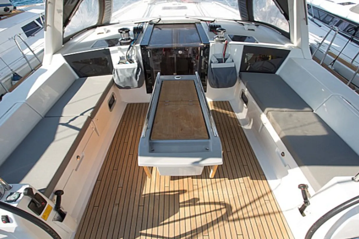 Deck of INVICTUS, a Beneteau Oceanis 48 sailboat at Skiathos, Greece