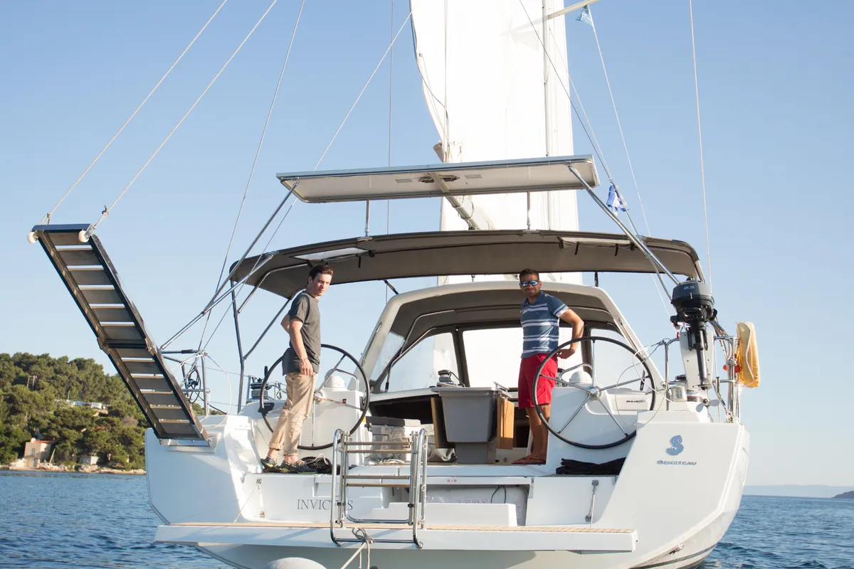 Exterior view of INVICTUS, a Beneteau Oceanis 48 sailboat at Skiathos, Greece