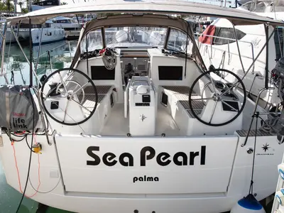 Cockpit of Sea Pearl, a Jeanneau Sun Odyssey 410 sailboat at Palma de Mallorca, Spain