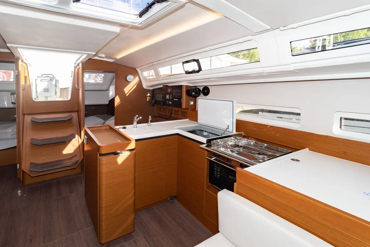 Galley of Sea Pearl, a Jeanneau Sun Odyssey 410 sailboat at Palma de Mallorca, Spain
