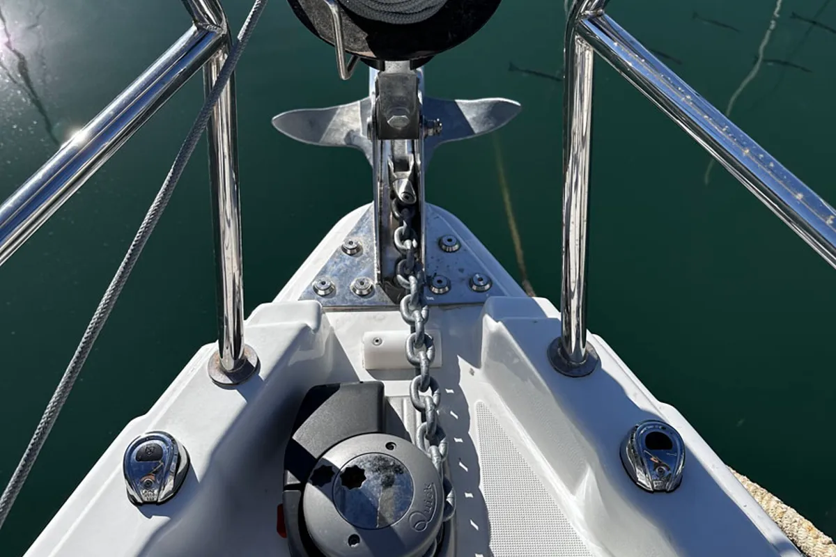 Deck of Sea Pearl, a Jeanneau Sun Odyssey 410 sailboat at Palma de Mallorca, Spain