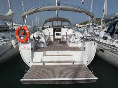 Deck of MH 49, a Bavaria Cruiser 46 sailboat at Murter, Croatia