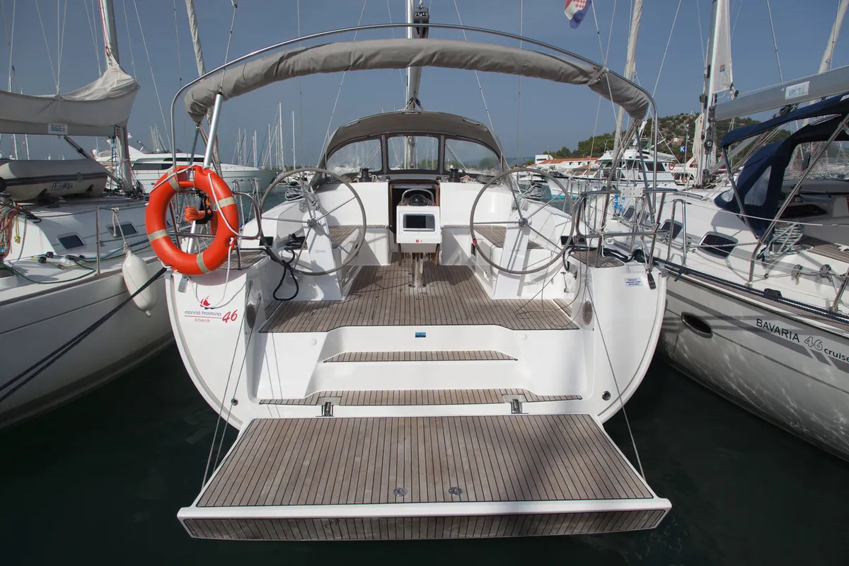 Deck of MH 49, a Bavaria Cruiser 46 sailboat at Murter, Croatia