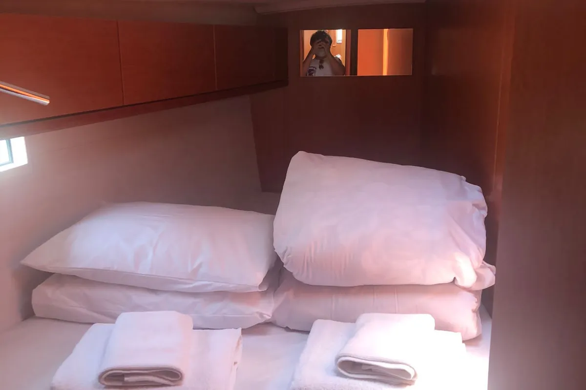 Cabin on Topcu, a Bavaria Cruiser 46 sailboat at Fethiye, Turkey