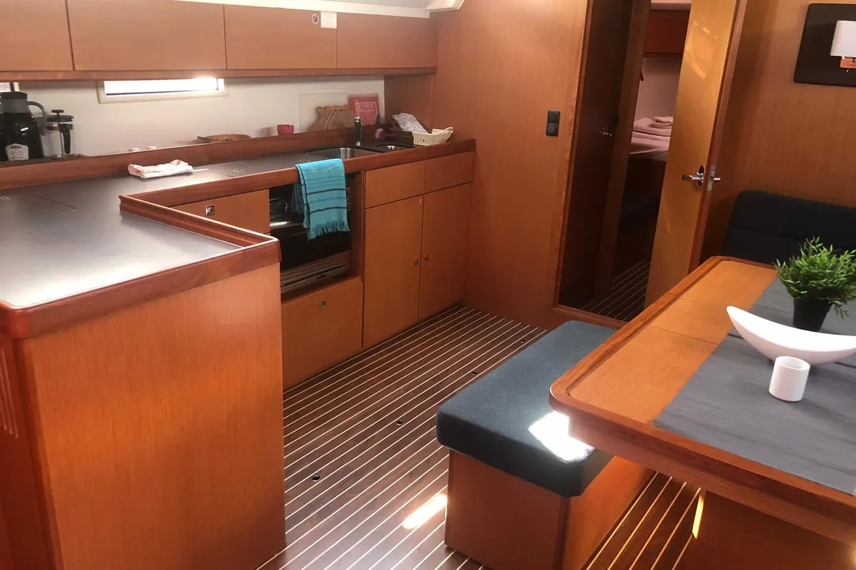 Salon of Topcu, a Bavaria Cruiser 46 sailboat at Fethiye, Turkey