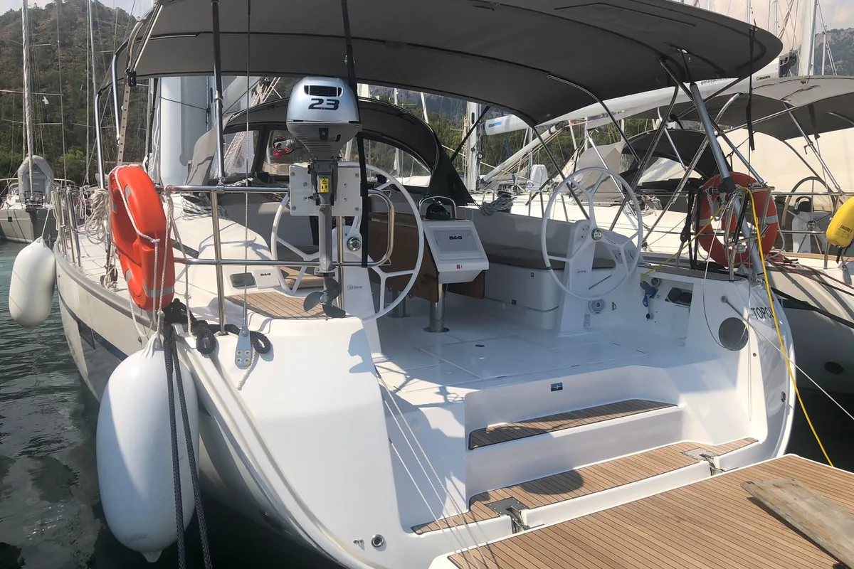 Salon of Topcu, a Bavaria Cruiser 46 sailboat at Fethiye, Turkey