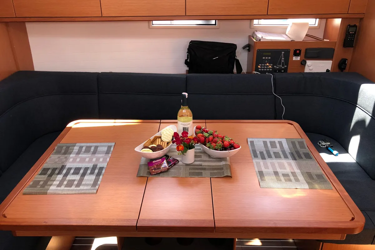 Salon of Topcu, a Bavaria Cruiser 46 sailboat at Fethiye, Turkey