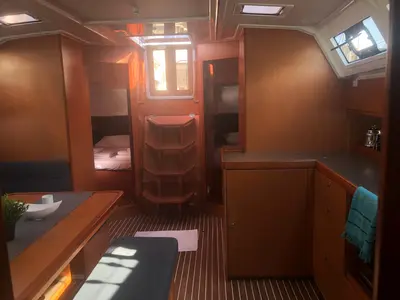 Salon of Topcu, a Bavaria Cruiser 46 sailboat at Fethiye, Turkey