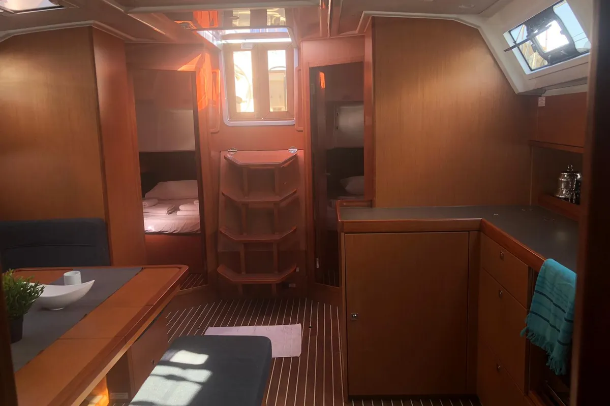 Salon of Topcu, a Bavaria Cruiser 46 sailboat at Fethiye, Turkey
