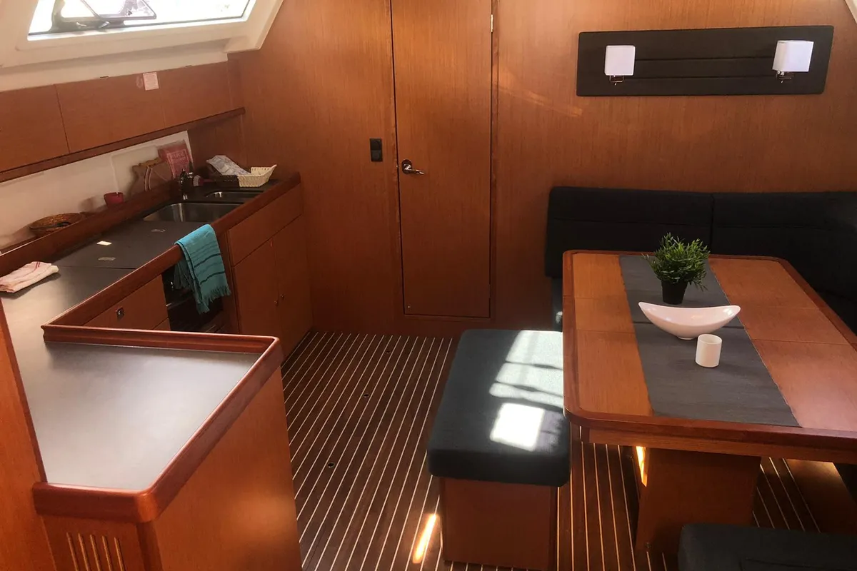 Salon of Topcu, a Bavaria Cruiser 46 sailboat at Fethiye, Turkey