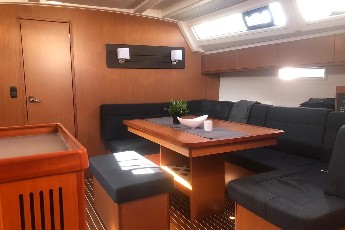 Salon of Topcu, a Bavaria Cruiser 46 sailboat at Fethiye, Turkey