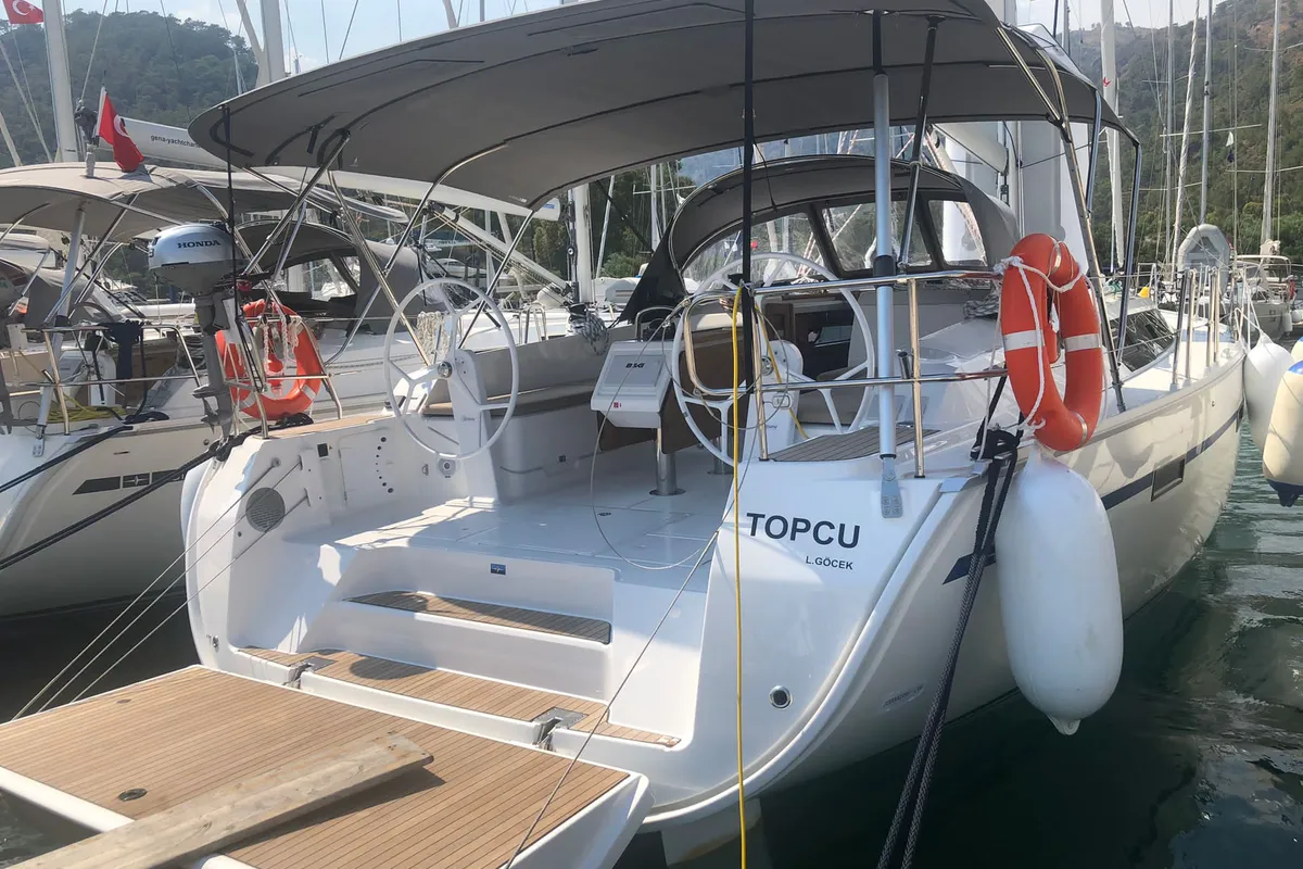 Cockpit of Topcu, a Bavaria Cruiser 46 sailboat at Fethiye, Turkey