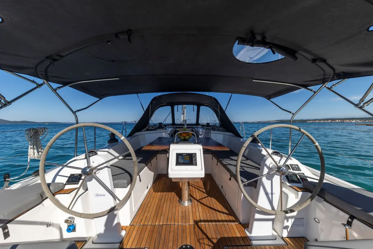 Cockpit of Martini, a Bavaria C38 sailboat at Zadar, Croatia