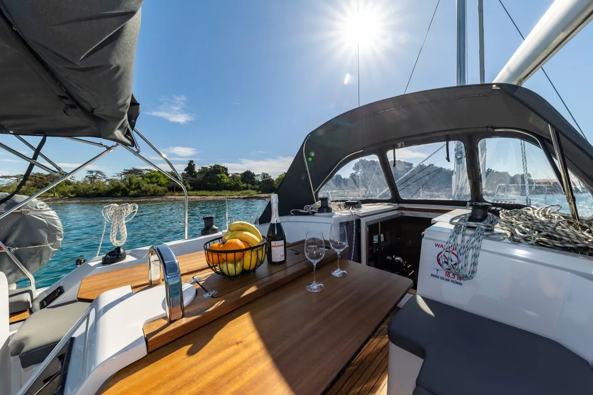 Deck of Martini, a Bavaria C38 sailboat at Zadar, Croatia