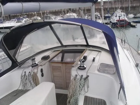 Cockpit of Anassa, a Beneteau Oceanis 40 sailboat at Volos, Greece