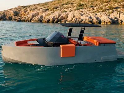 Premium, a De Antonio D28 Cruiser motorboat at Ibiza, Spain