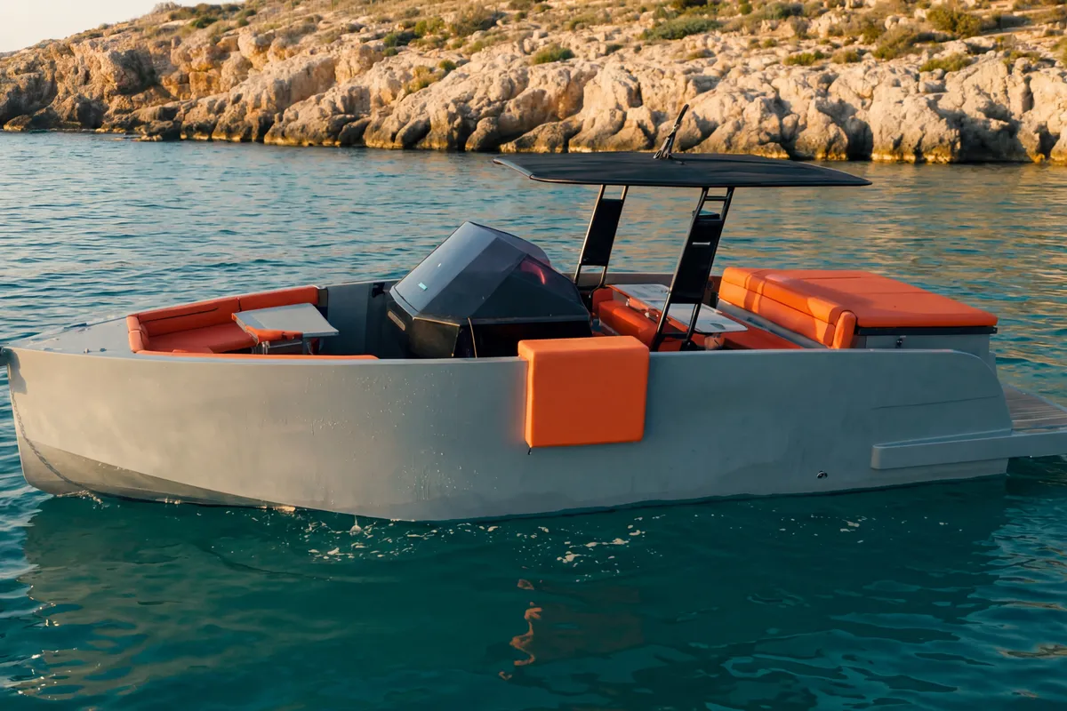 Premium, a De Antonio D28 Cruiser motorboat at Ibiza, Spain