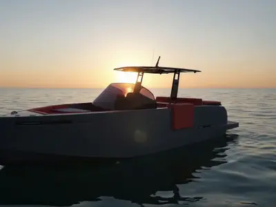 Premium, a De Antonio D28 Cruiser motorboat at Ibiza, Spain