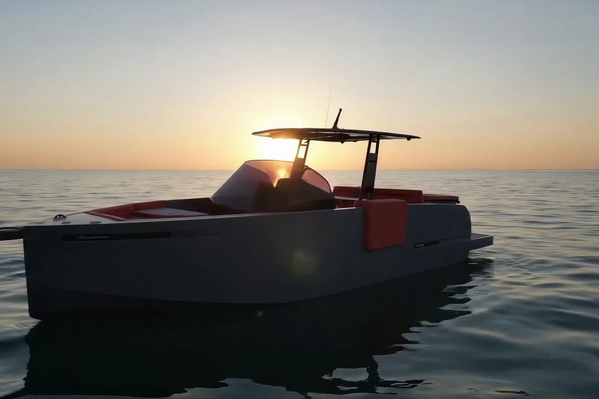 Premium, a De Antonio D28 Cruiser motorboat at Ibiza, Spain