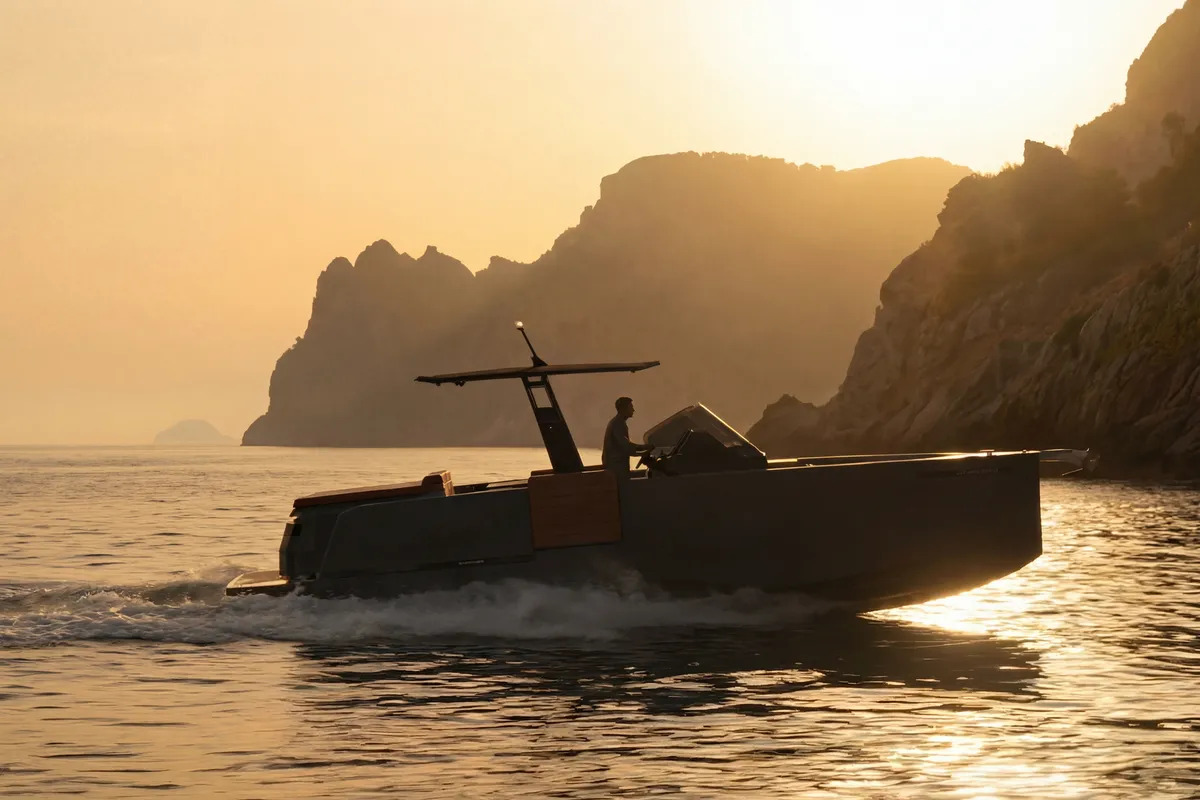 Premium, a De Antonio D28 Cruiser motorboat at Ibiza, Spain