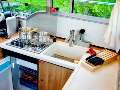 Galley of L'Areuse, a Linssen Grand Sturdy 35.0 AC motorboat at Le Landeron, Switzerland