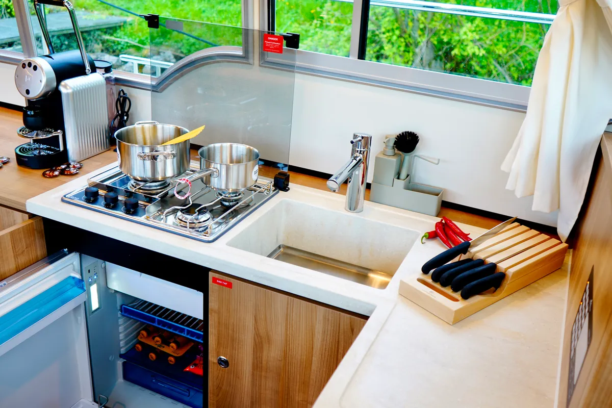 Galley of L'Areuse, a Linssen Grand Sturdy 35.0 AC motorboat at Le Landeron, Switzerland