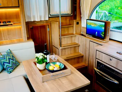 Salon of L'Areuse, a Linssen Grand Sturdy 35.0 AC motorboat at Le Landeron, Switzerland