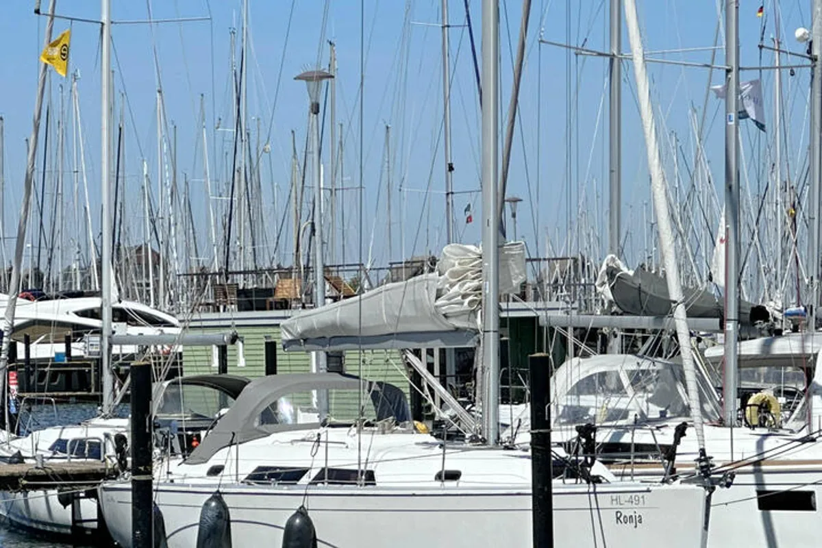 Exterior view of Ronja, a Hanse 370 sailboat at Barth, Germany